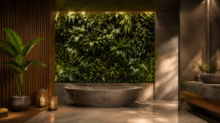 Łazienka / SPA — salon beauty i spa, kompozycja ze sztucznych roślin (wizualizacja)